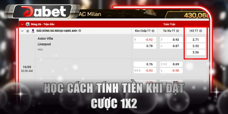 Học cách tính tiền khi đặt cược 1x2
