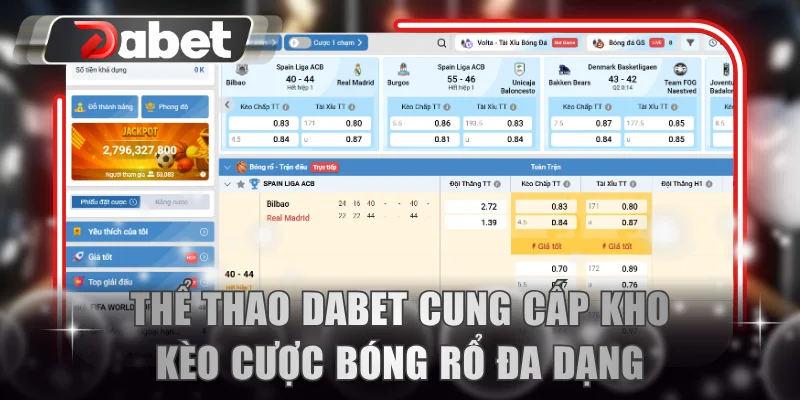 Thể thao DABET cung cấp kho kèo cược bóng rổ đa dạng